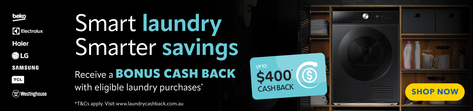 Bonus Cash Card Valued Up To $400 With Selected Narta Laundry Appliances