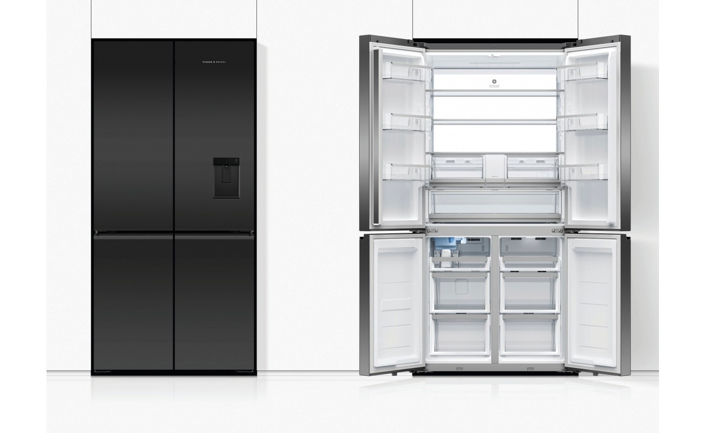 Fisher & Paykel 690L Glass Quad Door Fridge (Matte Black) RF730QZUVB1